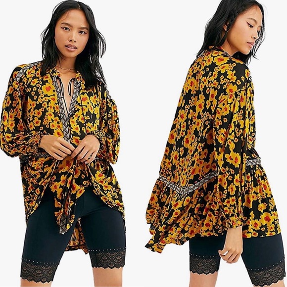 Free People NWT Love Letter Floral Tunic Boho Oversized Blouse Top Dress XS - Picture 4 of 16
